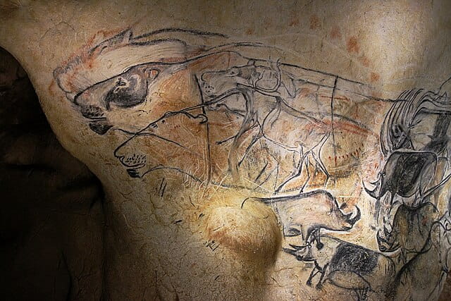 Panel of Lions. Left panel, the lions are lying in wait to welcome those who enter the room. Jean Clottes