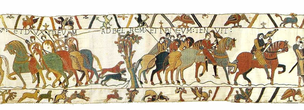 Scene 8 of the Bayeux Tapestry: Guy of Ponthieu leads the prisoners to his castle.